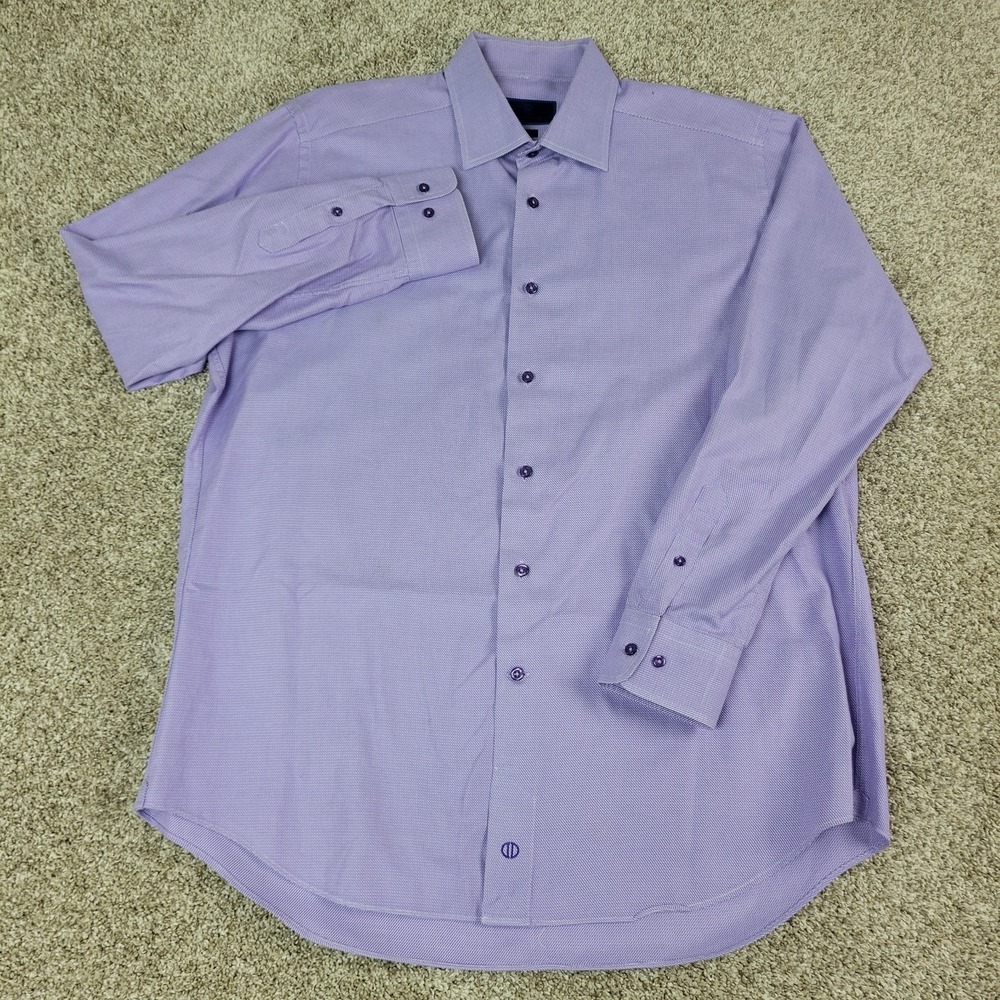 David Donahue Trim Mens 17.5-34/35 Purple Button Up Long Sleeve - Picture 2 of 6